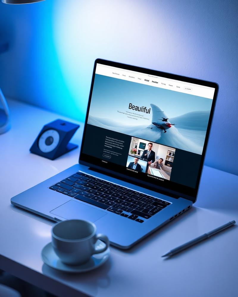 Nowoczesne stanowisko pracy z laptopem prezentującym stronę internetową